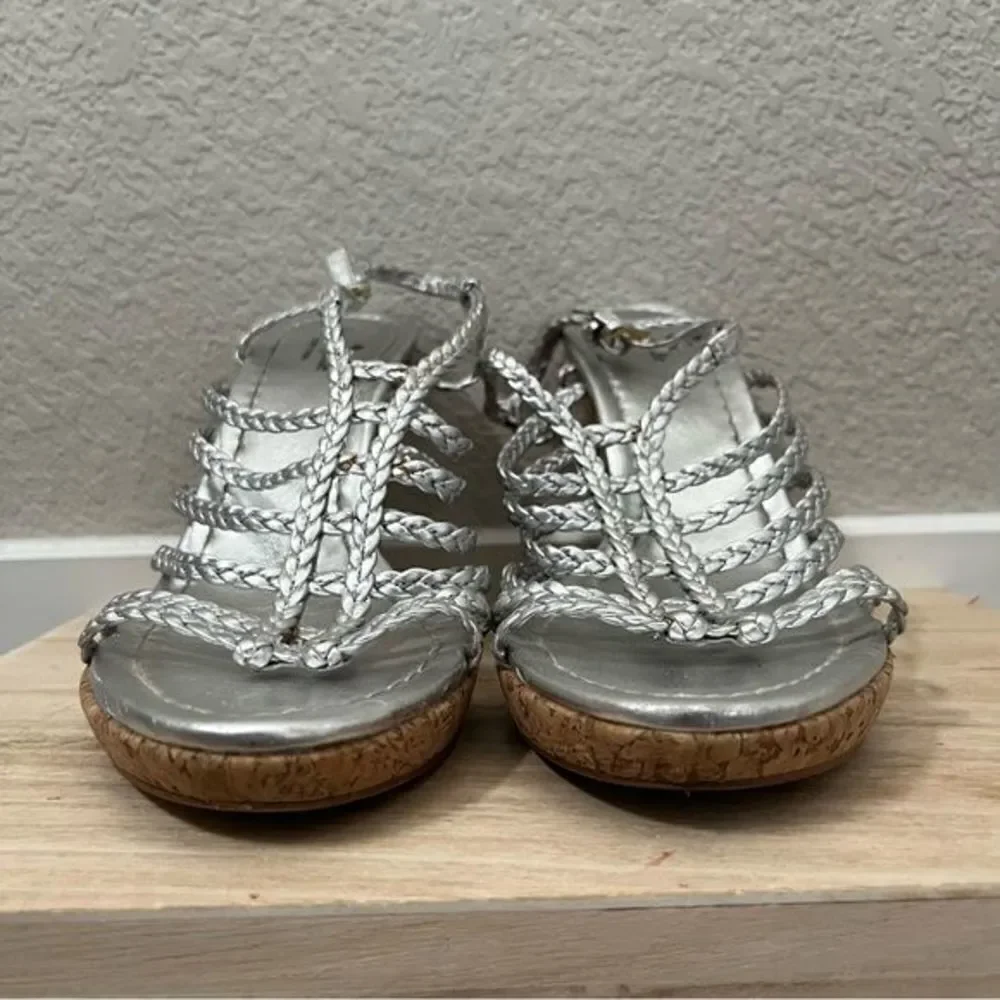 Kate Spade Felix Silver Leather Cork Wedge Sandal 9.5